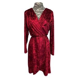 Espresso Red Velvet Dress Surplice‎ V-Neck Wrap Skirt Long Sleeve Witchy Sexy XL